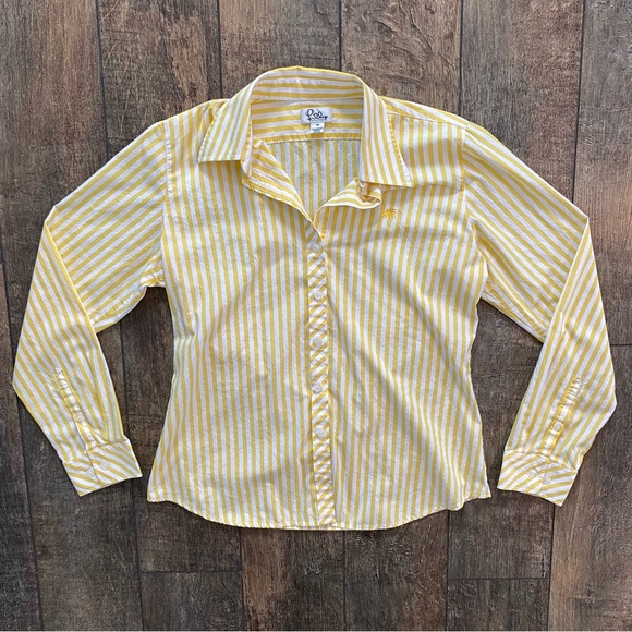 Lilly Pulitzer Tops - vintage lilly pulitzer yellow & white striped button down shirt